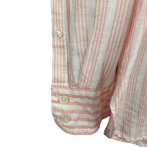 J. Crew Womens Boy Fit Washed Cotton Linen Shirt Pink White Stripe Button Up 4T - Picture 6 of 12